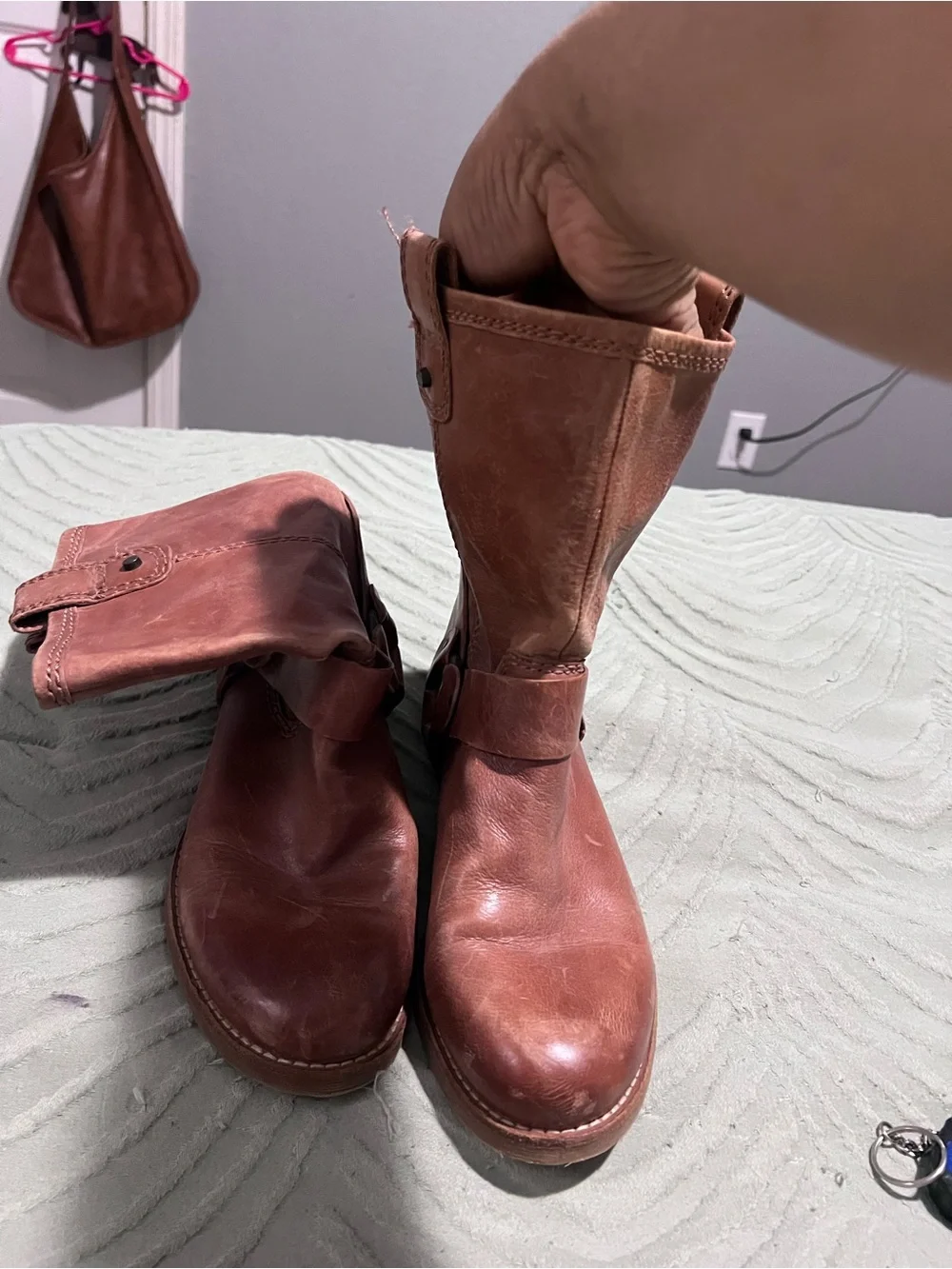 Gianni Bini Cognac Brown Leather Harness Ankle Boots